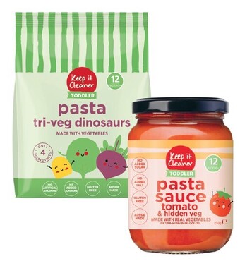 Keep it cleaner toddler pasta tri-veg dinosaurs or pasta sauce tomato & hidden veg 250g