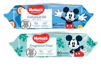 Coles Huggies fragrance free or coconut oil baby wipes 80 pack or water wipes 72 pack offer