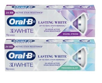 Coles Oral b 3d white lasting freshness or enamel toothpaste 95g offer