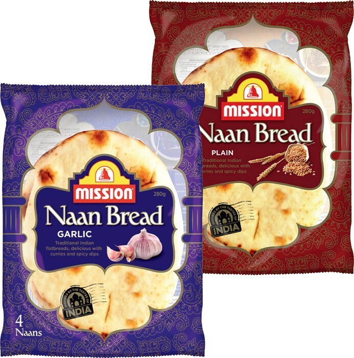Mission naan bread 4‑6 pack selected varieties offer at IGA