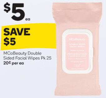 Woolworths MCoBeauty Double Sided Facial Wipes Pk 25 offer