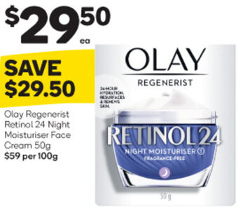 Woolworths Olay Regenerist Retinol 24 Night Moisturiser Face Cream 50g offer