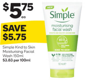 Woolworths Simple Kind to Skin Moisturising Facial Wash 150ml offer