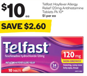 Woolworths Telfast Hayfever Allergy Relief 120mg Antihistamine Tablets Pk 10* offer