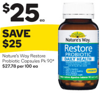 Woolworths Nature's Way Restore Probiotic Capsules Pk 90* offer