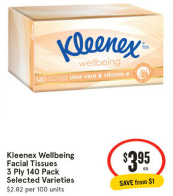 IGA Kleenex Wellbeing Facial Tissues 3 Ply 140 Pack Selected Varieties offer