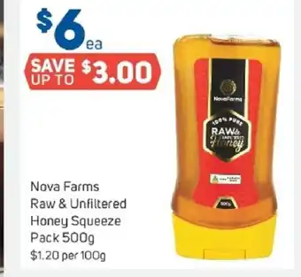 Foodland Nova Farms Raw & Unfiltered Honey Squeeze Pack 500g offer