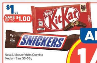 Foodland Nestle, Mars or Violet Crumble Medium Bars 35-56g offer