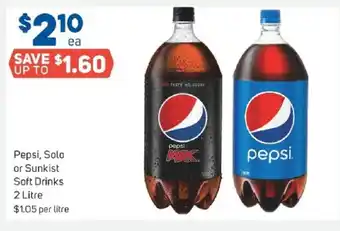 Foodland Pepsi, Solo or Sunkist Soft Drinks 1 Litre offer