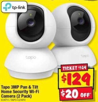 JB Hi-Fi Tapo 3MP Pan & Tilt Home Security Wi-Fi Camera (2 Pack) offer