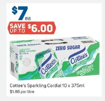 Foodland Cottee's Sparkling Cordial 10x375ml offer