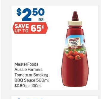Foodland MasterFoods Aussie Farmers Tomato or Smokey BBQ Sauce 500ml offer
