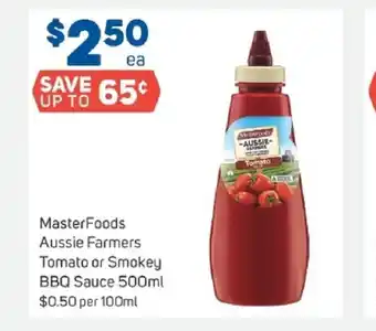 Foodland MasterFoods Aussie Farmers Tomato or Smokey BBQ Sauce 100ml offer