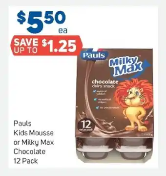 Foodland Pauls Kids Mousse or Milky Max Chocolate 12 Pack offer