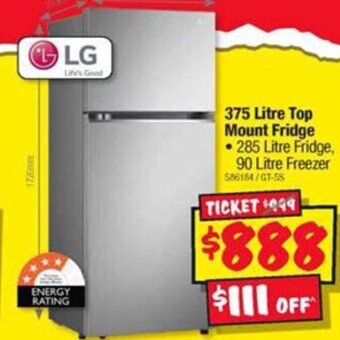 JB Hi-Fi 375 Litre Top Mount Fridge offer