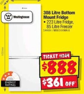 JB Hi-Fi 308 Litre Bottom Mount Fridge offer