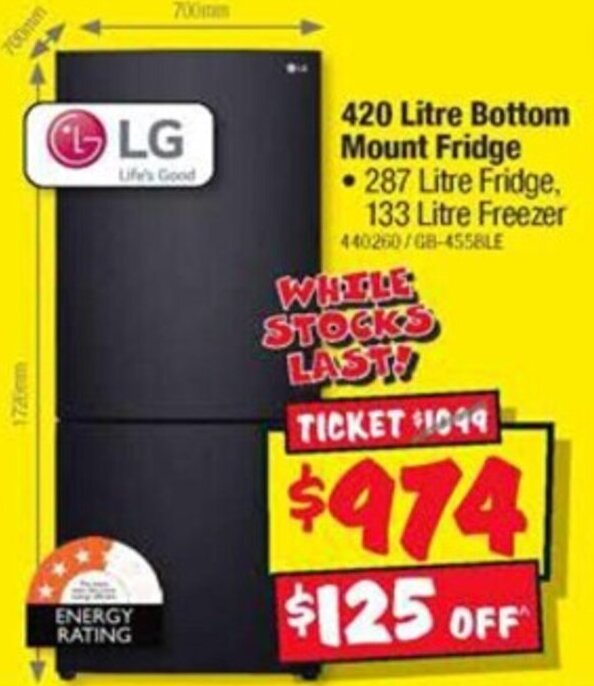420 Litre Bottom Mount Fridge offer at JB HiFi
