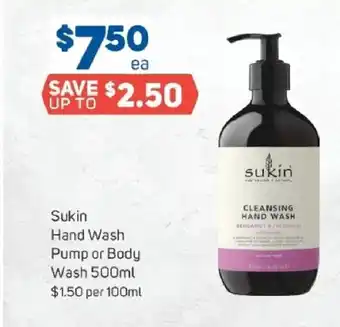 Foodland Sukin Hand Wash Pump or Body Wash 100ml offer