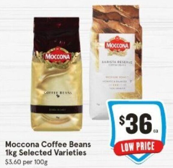 Moccona Coffee Beans 1kg Selected Varieties offer at IGA