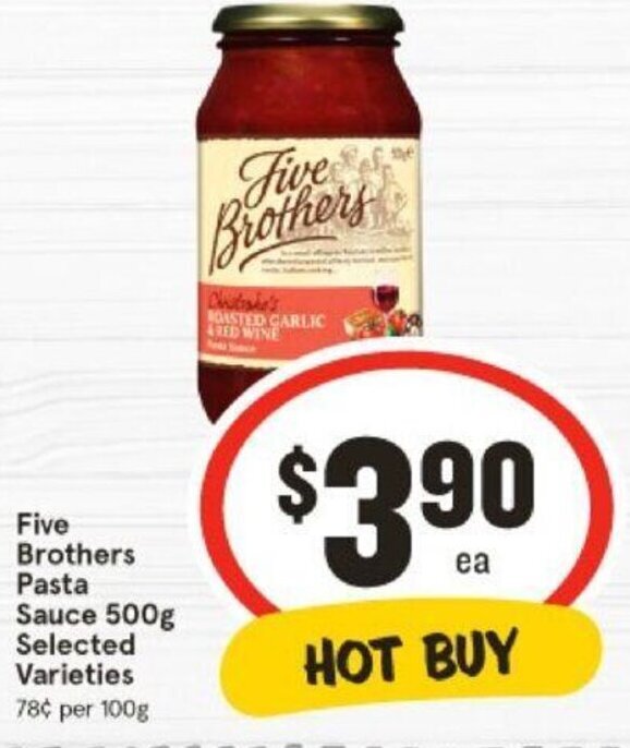Five Brothers Pasta Sauce 500g Selected Varieties offer at IGA