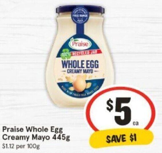 Praise Whole Egg Creamy Mayo 445g offer at IGA