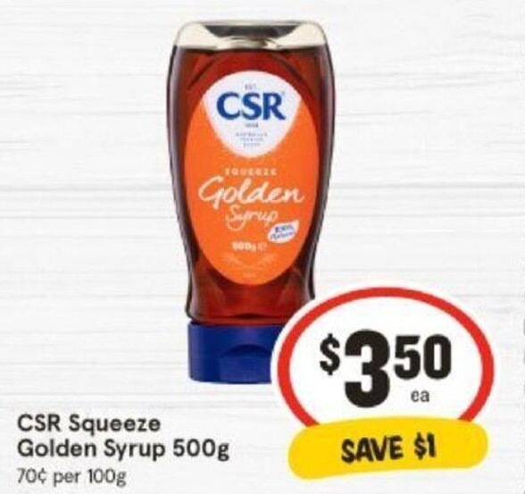 CSR Squeeze Golden Syrup 500g offer at IGA