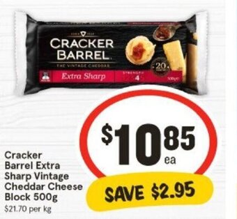 IGA Cracker Barrel Extra Sharp Vintage Cheddar Cheese Block 500g offer
