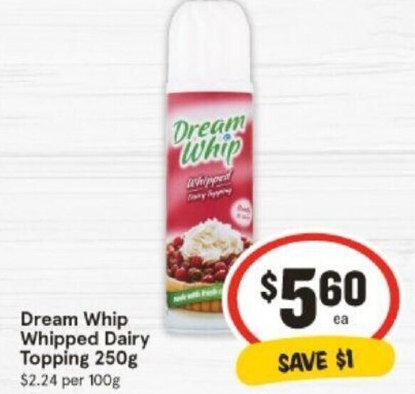 Dream Whip Whipped Dairy Topping 250g offer at IGA