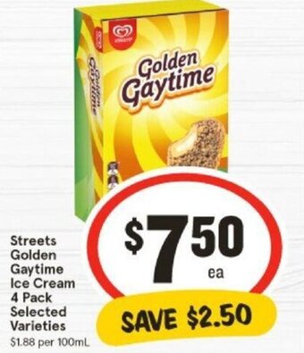 IGA Streets Golden Gaytime Ice Cream 4 Pack Selected Varieties offer