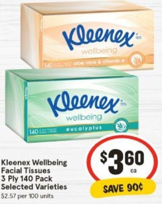 Kleenex Wellbeing Facial Tissues 3 Ply 140 Pack Selected Varieties