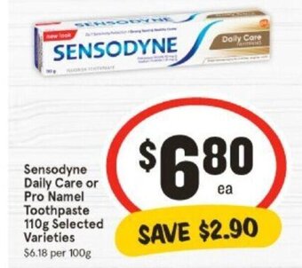 Sensodyne Daily Care or Pro Namel Toothpaste 110g Selected Varieties