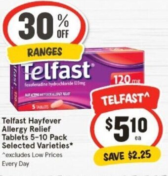 IGA Telfast Hayfever Allergy Relief Tablets 5-10 Pack Selected Varieties* offer