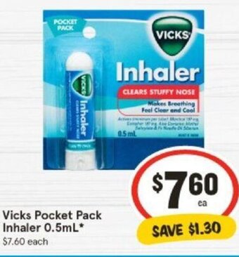 IGA Vicks Pocket Pack Inhaler 0.5mL* offer