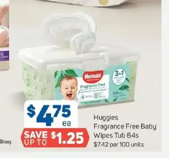 Foodland Huggies Fragrance Free Baby Wipes Tub 64s offer