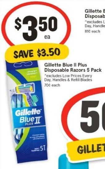 IGA Gillette Blue II Plus Disposable Razors 5 Pack offer