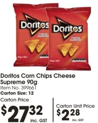 Campbells Wholesale Doritos Corn Chips Cheese Supreme 90g offer