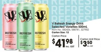 Campbells Wholesale V Refresh Energy Drink Selected Varieties 500mL offer