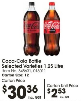 Campbells Wholesale Coca-Cola Bottle Selected Varieties 1.25 Litre offer