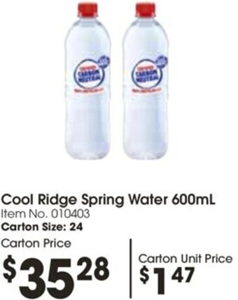 Campbells Wholesale Cool Ridge Spring Water 600mL offer