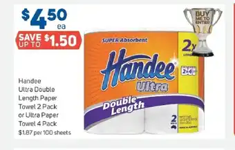 Foodland Handee Ultra Double Length Paper Towel 2 Pack or Ultra Paper Towel 4 Pack offer