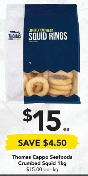 Drakes Thomas Cappo Seafoods Crumbed Squid 1kg offer
