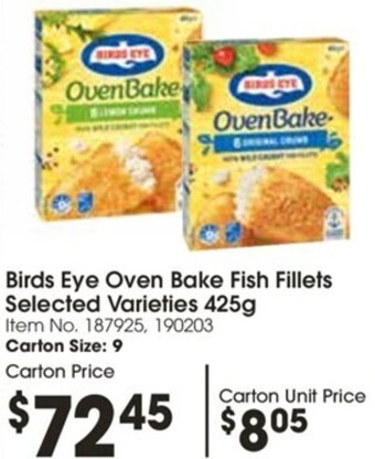 Campbells Wholesale Birds Eye Oven Bake Fish Fillets Selected Varieties 425g offer