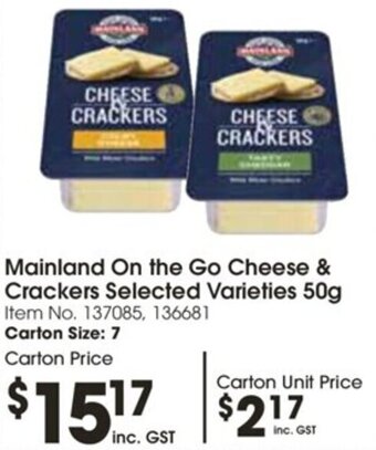 Campbells Wholesale Mainland On the Go Cheese & Crackers Selected Varieties 50g offer