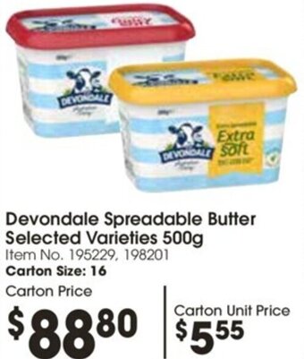 Campbells Wholesale Devondale Spreadable Butter Selected Varieties 500g offer