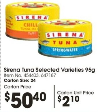 Campbells Wholesale Sirena Tuna Selected Varieties 95g offer