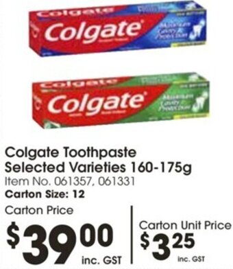 Campbells Wholesale Colgate Toothpaste Selected Varieties 160-175g offer