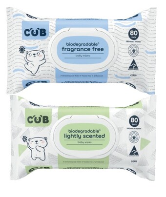 Coles Cub biodegradable fragrance free or lightly scented baby wipes 80 pack offer