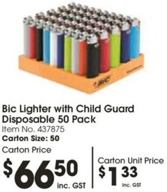 Campbells Wholesale Bic Lighter with Child Guard Disposable 50 Pack offer