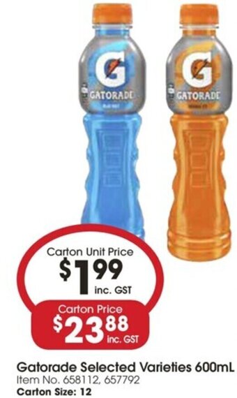 Campbells Wholesale Gatorade Selected Varieties 600mL offer