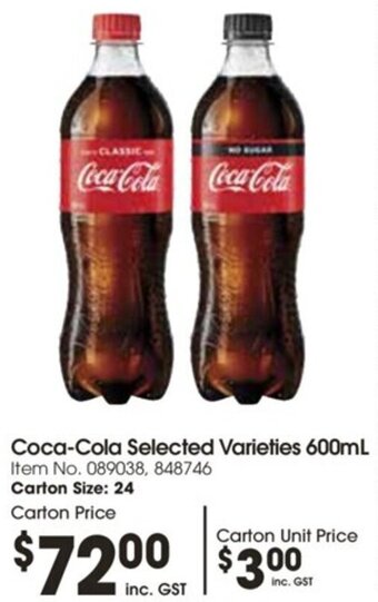Campbells Wholesale Coca-Cola Selected Varieties 600mL offer
